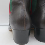 Gucci Karen Web Chelsea Boots Dark Brown Leather Size 41.5 Low-Heel Ankle Boots