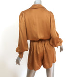 Zimmermann Plunge Wrap Romper Gold Silk Satin Size 1 Long Sleeve Playsuit