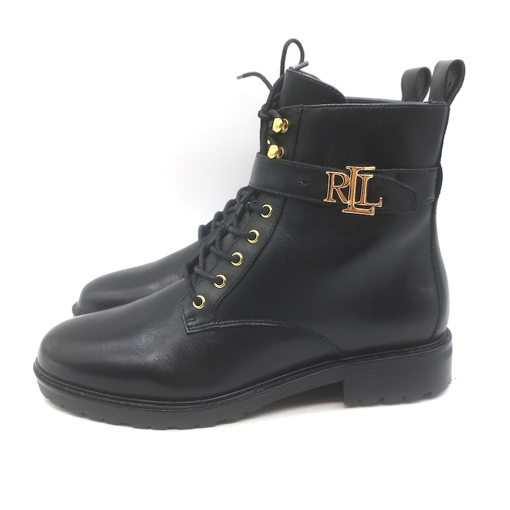 LAUREN Ralph Lauren Elridge Combat Boots Black Leather Size 8