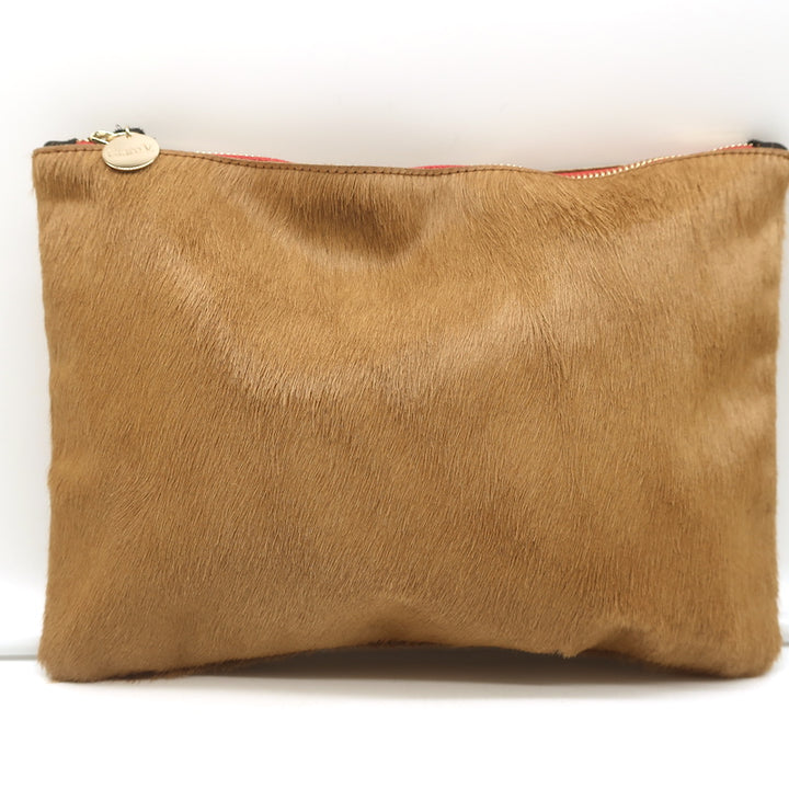 Clare V. Calf Hair Flat Clutch Camel