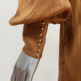 Zimmermann Plunge Wrap Romper Gold Silk Satin Size 1 Long Sleeve Playsuit