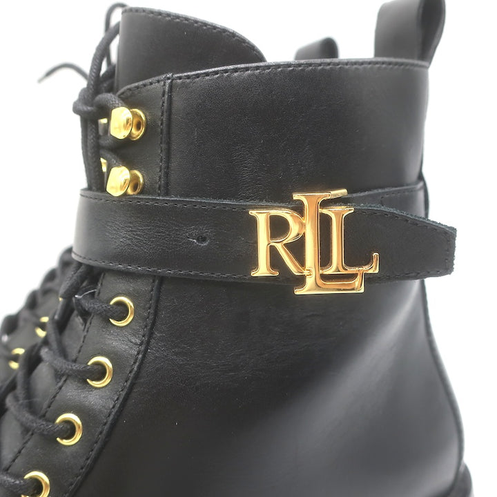 LAUREN Ralph Lauren Elridge Combat Boots Black Leather Size 8