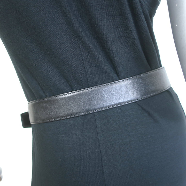 Ralph Lauren Crystal-Embellished Horseshoe Buckle Belt Black Leather Size Medium