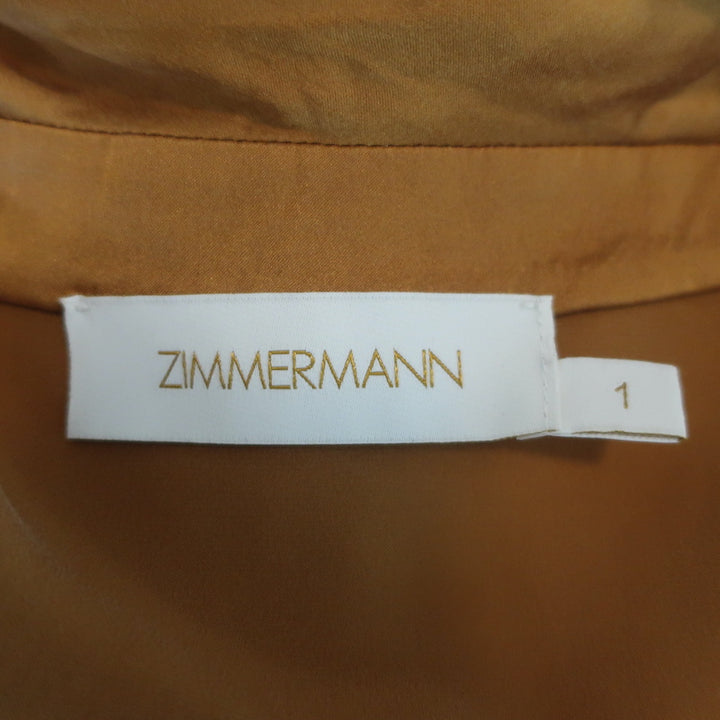 Zimmermann Plunge Wrap Romper Gold Silk Satin Size 1 Long Sleeve Playsuit