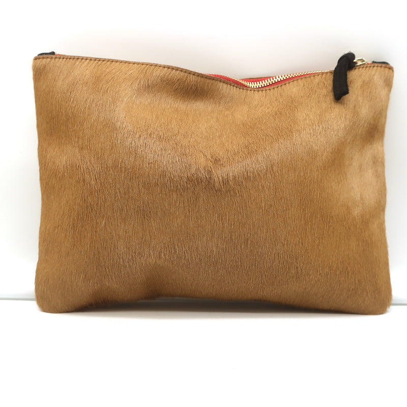 Clare V. Calf Hair Flat Clutch Camel