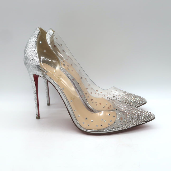 Christian Louboutin Degrastrass Pumps Silver Leather &amp; PVC Size 41 US 8.5
