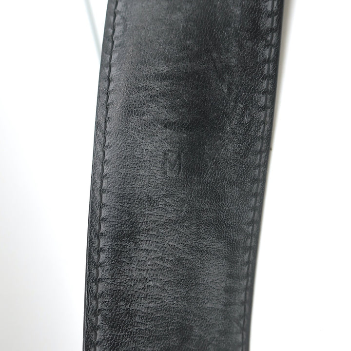 Ralph Lauren Crystal-Embellished Horseshoe Buckle Belt Black Leather Size Medium