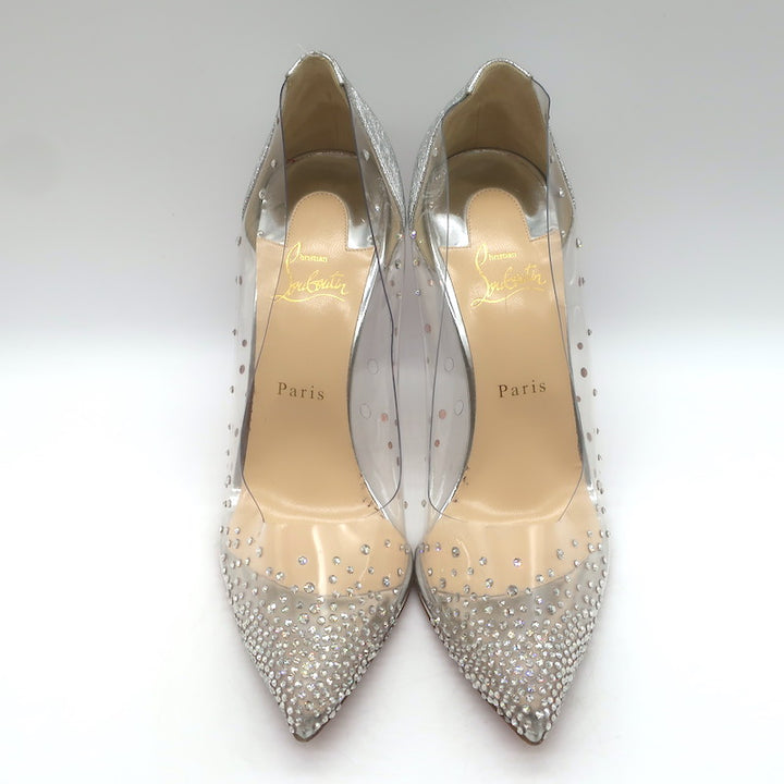Christian Louboutin Degrastrass Pumps Silver Leather &amp; PVC Size 41 US 8.5