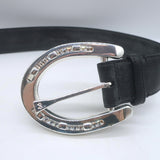 Ralph Lauren Crystal-Embellished Horseshoe Buckle Belt Black Leather Size Medium