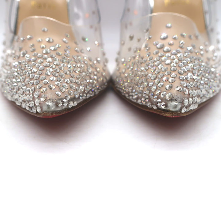 Christian Louboutin Degrastrass Pumps Silver Leather &amp; PVC Size 41 US 8.5