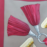 Vintage Hermes 1970 Aux Champs by Caty Latham 90cm Scarf Gray/Raspberry Silk Twill