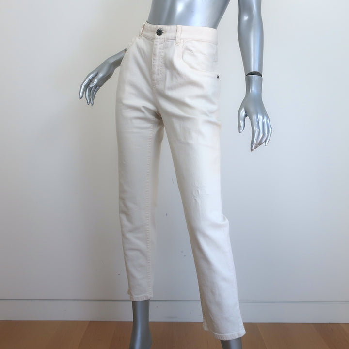 Brunello Cucinelli Relaxed Low Slung Jeans Ecru Distressed Denim Size US 6