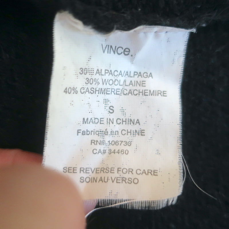 Vince Hooded Cardigan Black Cashmere-Blend Size Small Open Front Sweater