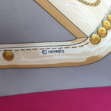 Vintage Hermes 1970 Aux Champs by Caty Latham 90cm Scarf Gray/Raspberry Silk Twill