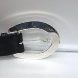 Ralph Lauren Crystal-Embellished Horseshoe Buckle Belt Black Leather Size Medium