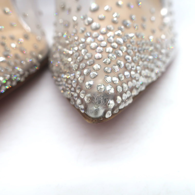 Christian Louboutin Degrastrass Pumps Silver Leather &amp; PVC Size 41 US 8.5