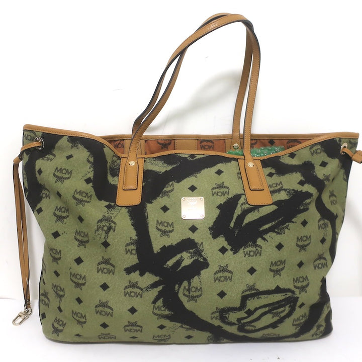 MCM x Patricia Field Liz Reversible Large Tote Olive/Brown Canvas Shoulder Bag