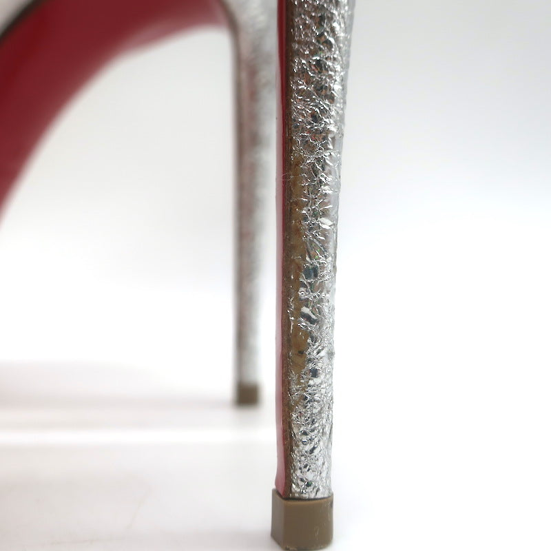 Christian Louboutin Degrastrass Pumps Silver Leather &amp; PVC Size 41 US 8.5