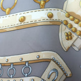 Vintage Hermes 1970 Aux Champs by Caty Latham 90cm Scarf Gray/Raspberry Silk Twill