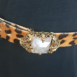 Roberto Cavalli Leopard Print Pony Hair Crystal Buckle Belt Sized 85 US 42