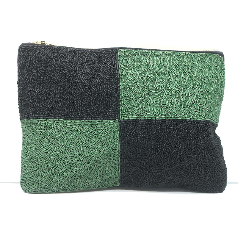 Clare V. Beaded Flat Clutch Black &amp; Green