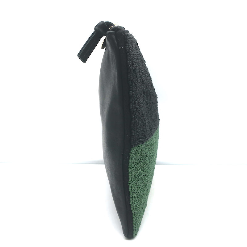 Clare V. Beaded Flat Clutch Black &amp; Green