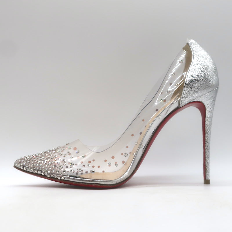 Christian Louboutin Degrastrass Pumps Silver Leather &amp; PVC Size 41 US 8.5