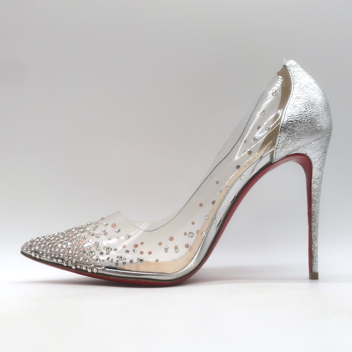 Christian Louboutin Degrastrass Pumps Silver Leather &amp; PVC Size 41 US 8.5