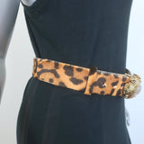 Roberto Cavalli Leopard Print Pony Hair Crystal Buckle Belt Sized 85 US 42