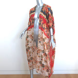 Mes Demoiselles Machu Kimono Jacket Red/Multi Floral Print Cotton One Size NEW