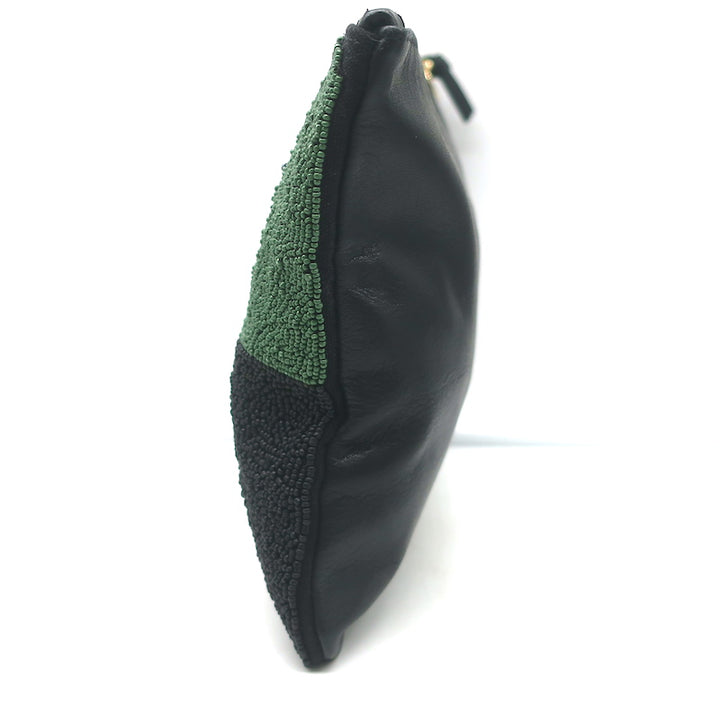 Clare V. Beaded Flat Clutch Black &amp; Green