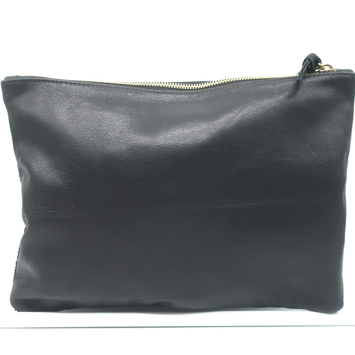 Clare V. Beaded Flat Clutch Black &amp; Green