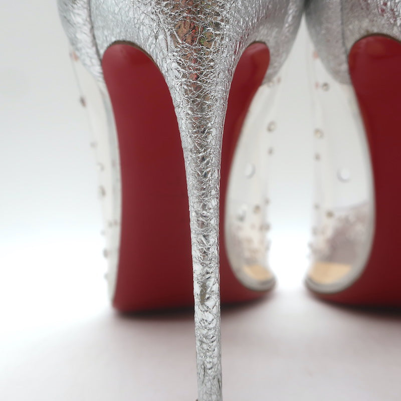 Christian Louboutin Degrastrass Pumps Silver Leather &amp; PVC Size 41 US 8.5