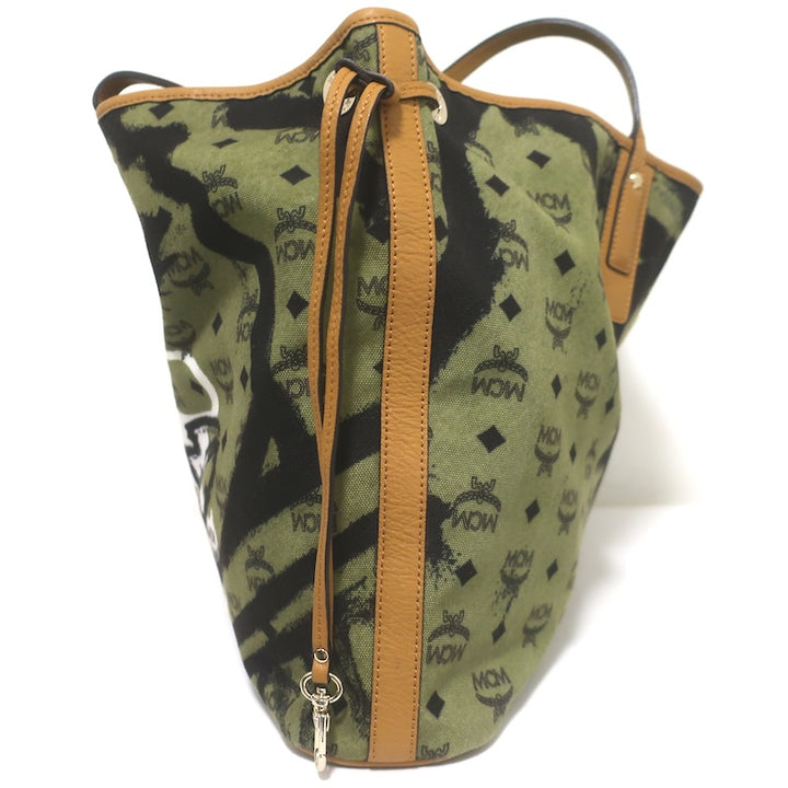 MCM x Patricia Field Liz Reversible Large Tote Olive/Brown Canvas Shoulder Bag