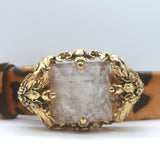 Roberto Cavalli Leopard Print Pony Hair Crystal Buckle Belt Sized 85 US 42