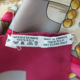 Vintage Hermes 1970 Aux Champs by Caty Latham 90cm Scarf Gray/Raspberry Silk Twill