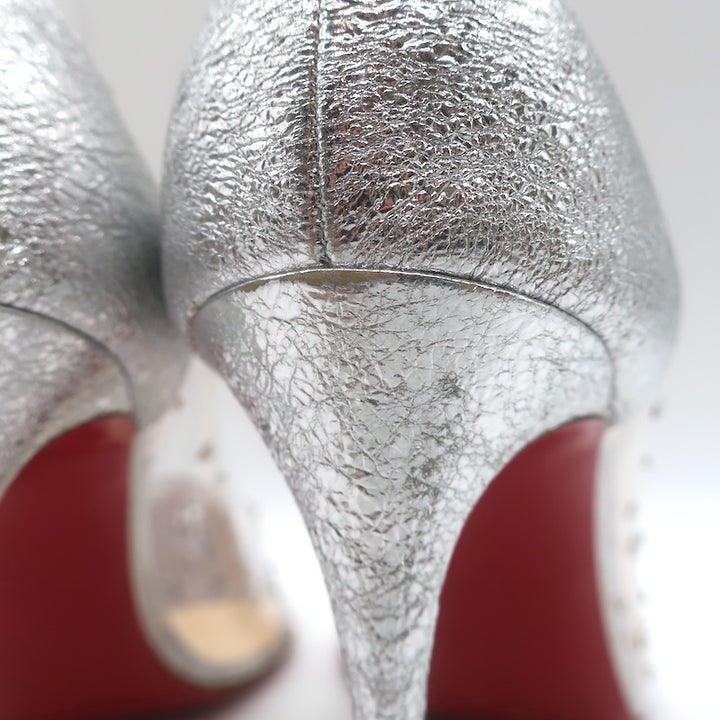 Christian Louboutin Degrastrass Pumps Silver Leather &amp; PVC Size 41 US 8.5