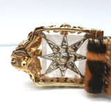 Roberto Cavalli Leopard Print Pony Hair Crystal Buckle Belt Sized 85 US 42