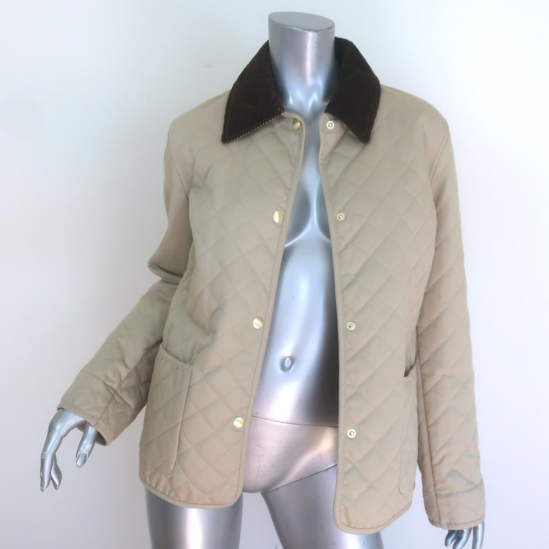 Nili Lotan Adaline Quilted Barn Jacket Beige Cotton &amp; Brown Corduroy Size Small