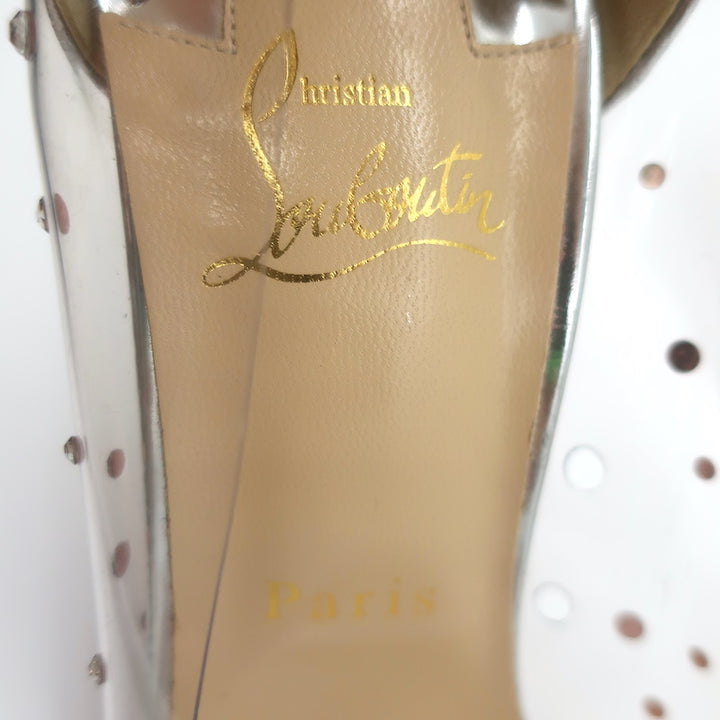 Christian Louboutin Degrastrass Pumps Silver Leather &amp; PVC Size 41 US 8.5