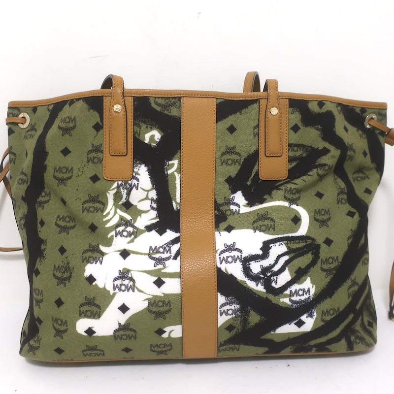 MCM x Patricia Field Liz Reversible Large Tote Olive/Brown Canvas Shoulder Bag