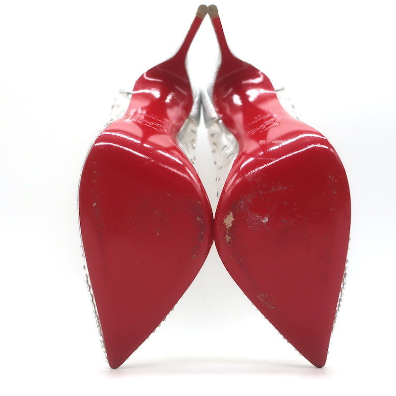 Christian Louboutin Degrastrass Pumps Silver Leather &amp; PVC Size 41 US 8.5