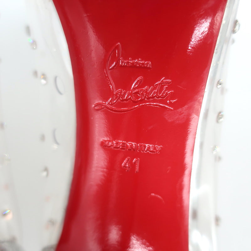 Christian Louboutin Degrastrass Pumps Silver Leather &amp; PVC Size 41 US 8.5