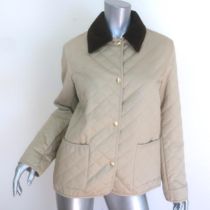 Nili Lotan Adaline Quilted Barn Jacket Beige Cotton &amp; Brown Corduroy Size Small