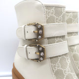 Gucci Kensington GG Supreme Crystal Buckle Boots Cream Canvas & Leather Size 38