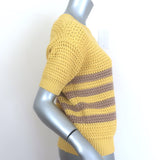 Gucci Striped Short Sleeve Sweater Top Yellow Crocheted Cotton Size Small