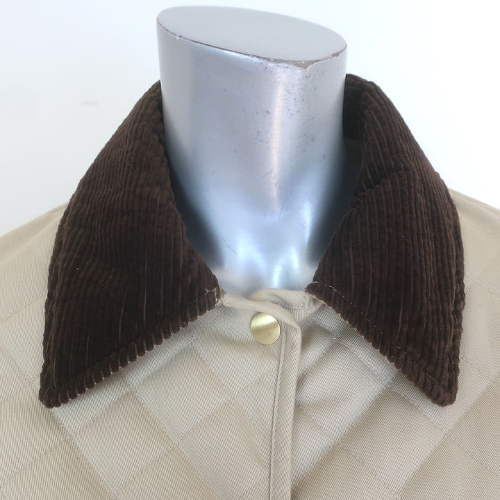 Nili Lotan Adaline Quilted Barn Jacket Beige Cotton &amp; Brown Corduroy Size Small