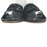 Chanel 19P Beaded CC Slide Sandals Black Sequined Tweed Size 37 Open Toe Heels