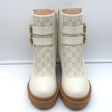 Gucci Kensington GG Supreme Crystal Buckle Boots Cream Canvas & Leather Size 38