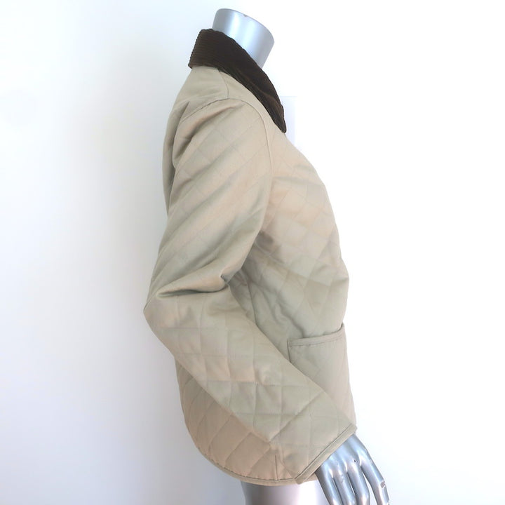 Nili Lotan Adaline Quilted Barn Jacket Beige Cotton &amp; Brown Corduroy Size Small